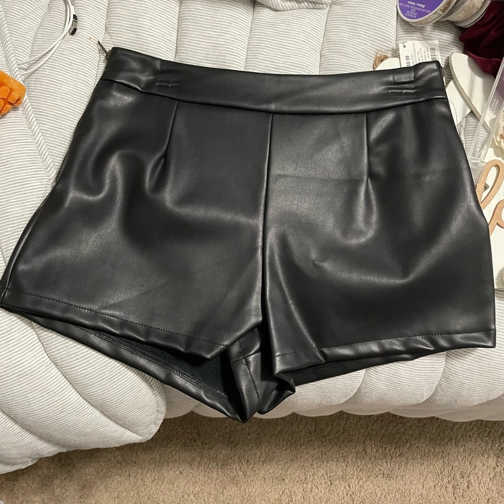 Black leather shorts
